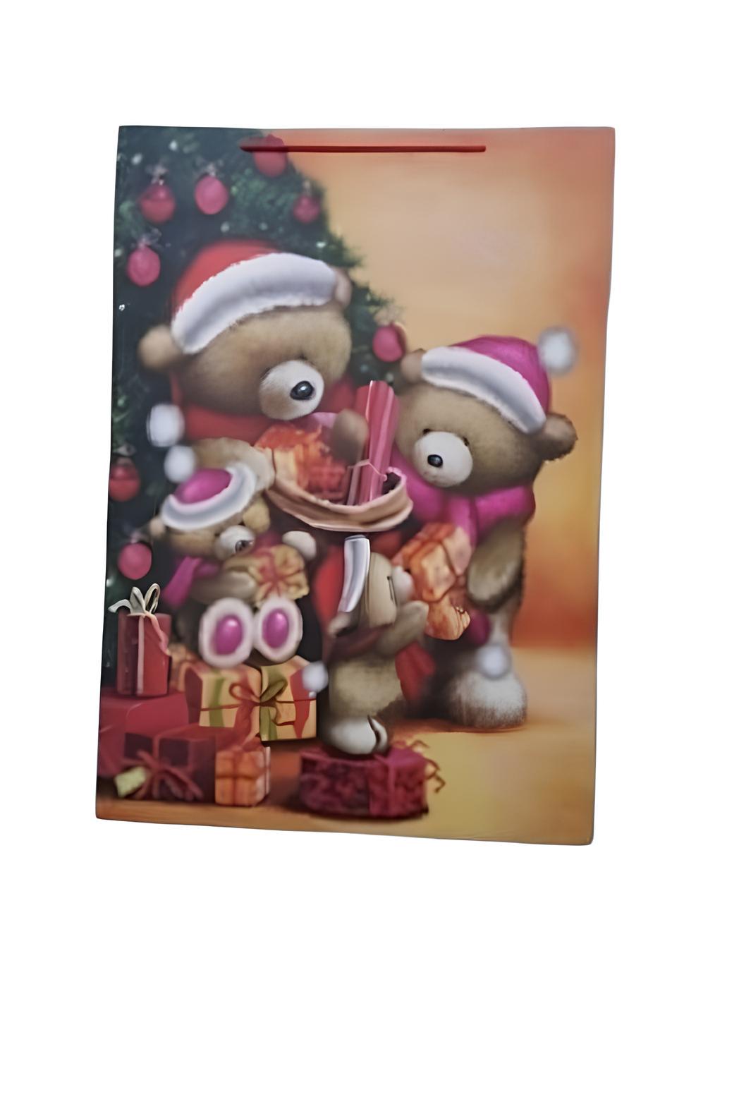 Подарунковий пакет новорічний Stenson Ведмедик паперовий XXL 51х72х18 см Помаранчевий (R33034)