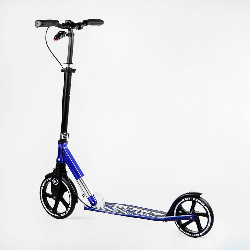 Самокат двухколесный складной Best Scooter фонарик амортизатор Black/Dark Blue (113218) - фото 3