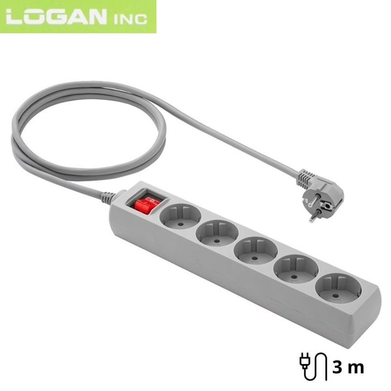 Сетевой фильтр-удлинитель Logan SFG5-3 5 розеток 3 м Gray (28690349) - фото 2 Сетевой фильтр-удлинитель Logan SFG5-3 5 розеток 3 м Gray (28690349) - фото 2