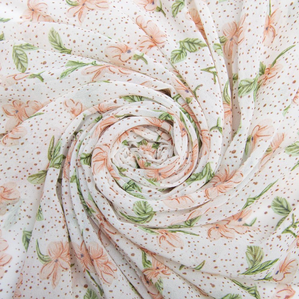 Ткань шифон набивной Цветочный лужайка Молоко (15936)