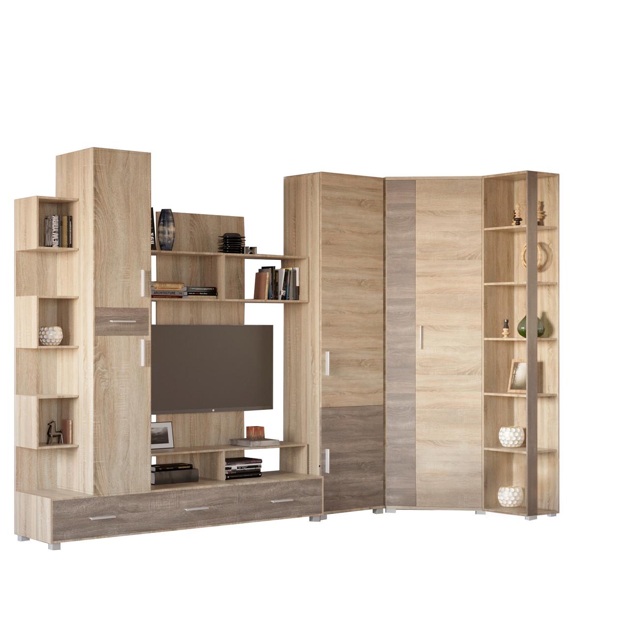 Стенка Эверест Бриз/пенал 15/угловой шкаф ШКУ-14/пенал 18 Сонома/Трюфель (DTM-2244)