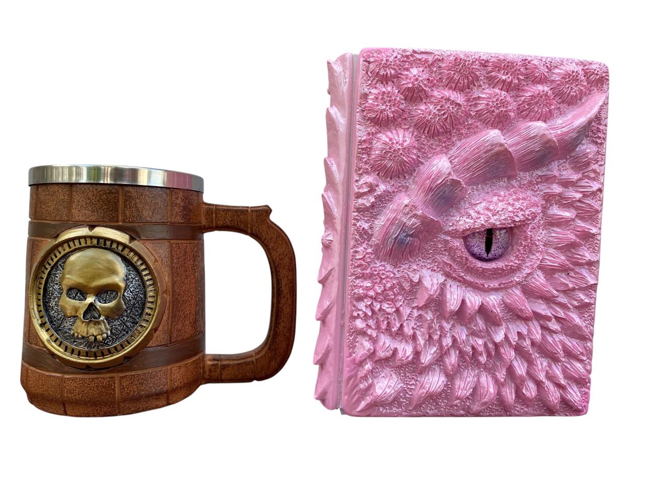 Подарочный набор Кружка 3D Череп Gold Rose/Блокнот 3D Дракон Единорога (2746588802)