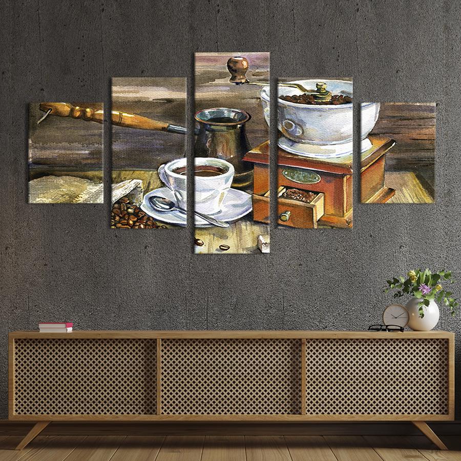 Модульная картина из 5 частей Старинная картина с кофе 162x80 см (299-52)
