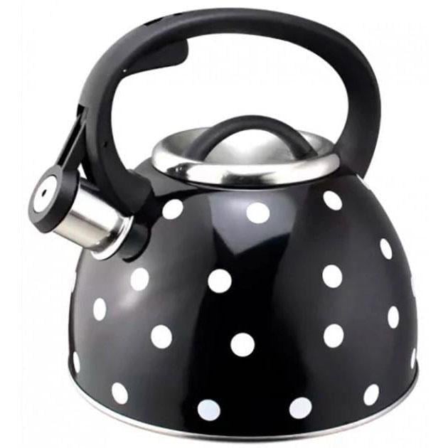 Чайник із свистком для газової плити Unique UN-5301 Горошок 2,5 л Чорний (ws79326)