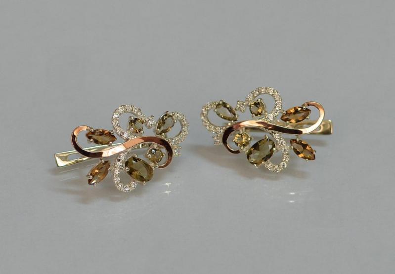 Серебряные серьги Sil с золотыми вставками 151s-9 Коричневый (Sil-1083)