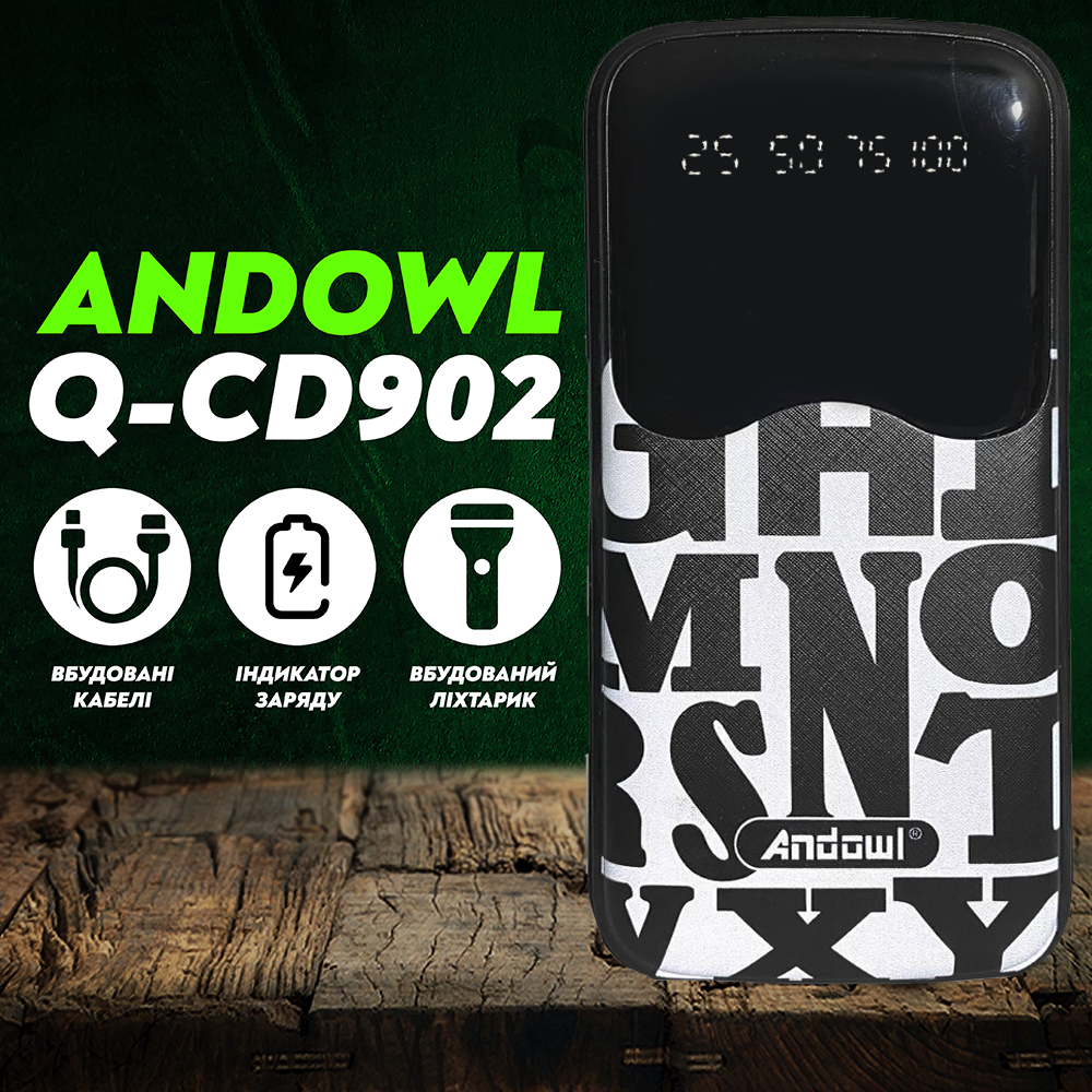 Повербанк Andowl Q-CD902X1 30000 mAh зі швидкою зарядкою та вбудованими кабелями Micro USB/Type C/Lightning Чорний (c72e3323) - фото 2 Повербанк Andowl Q-CD902X1 30000 mAh зі швидкою зарядкою та вбудованими кабелями Micro USB/Type C/Lightning Чорний (c72e3323) - фото 2