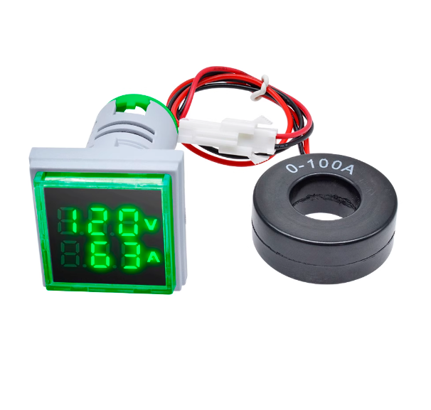 Вольтметр/амперметр цифровой переменного тока LED AC 60-500V 100A с зелеными цифрами (6051)