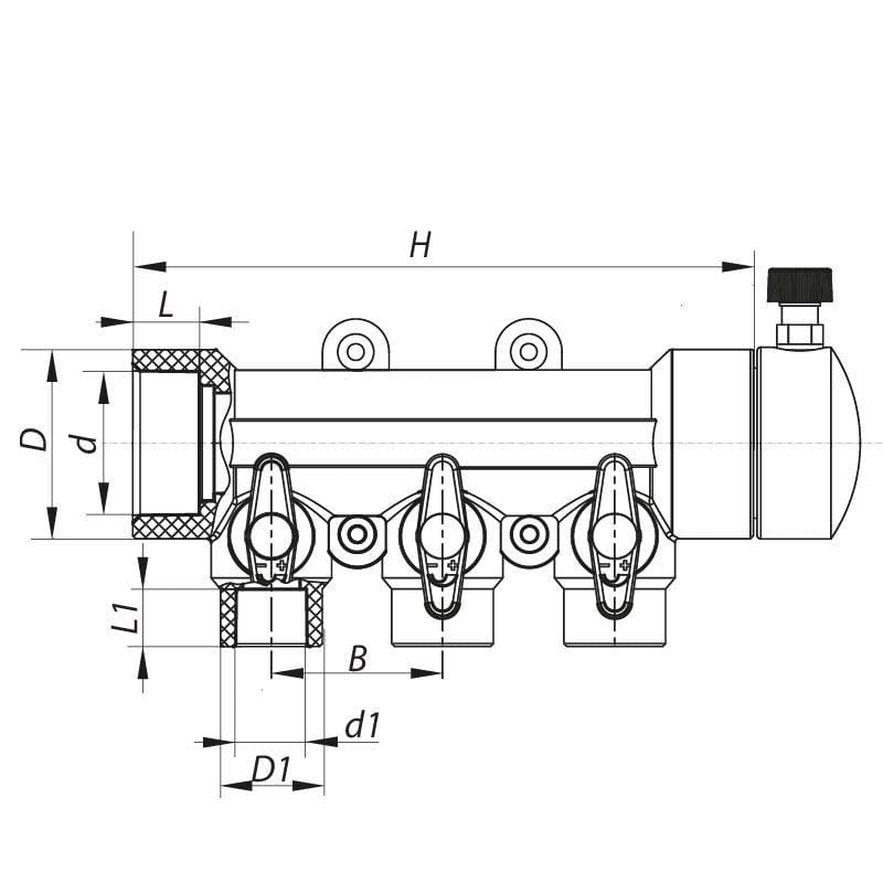 Колектор PPR KOER K0170.PRO 3-way з кульовими кранами 40x20 (KP0220) - фото 2 Колектор PPR KOER K0170.PRO 3-way з кульовими кранами 40x20 (KP0220) - фото 2