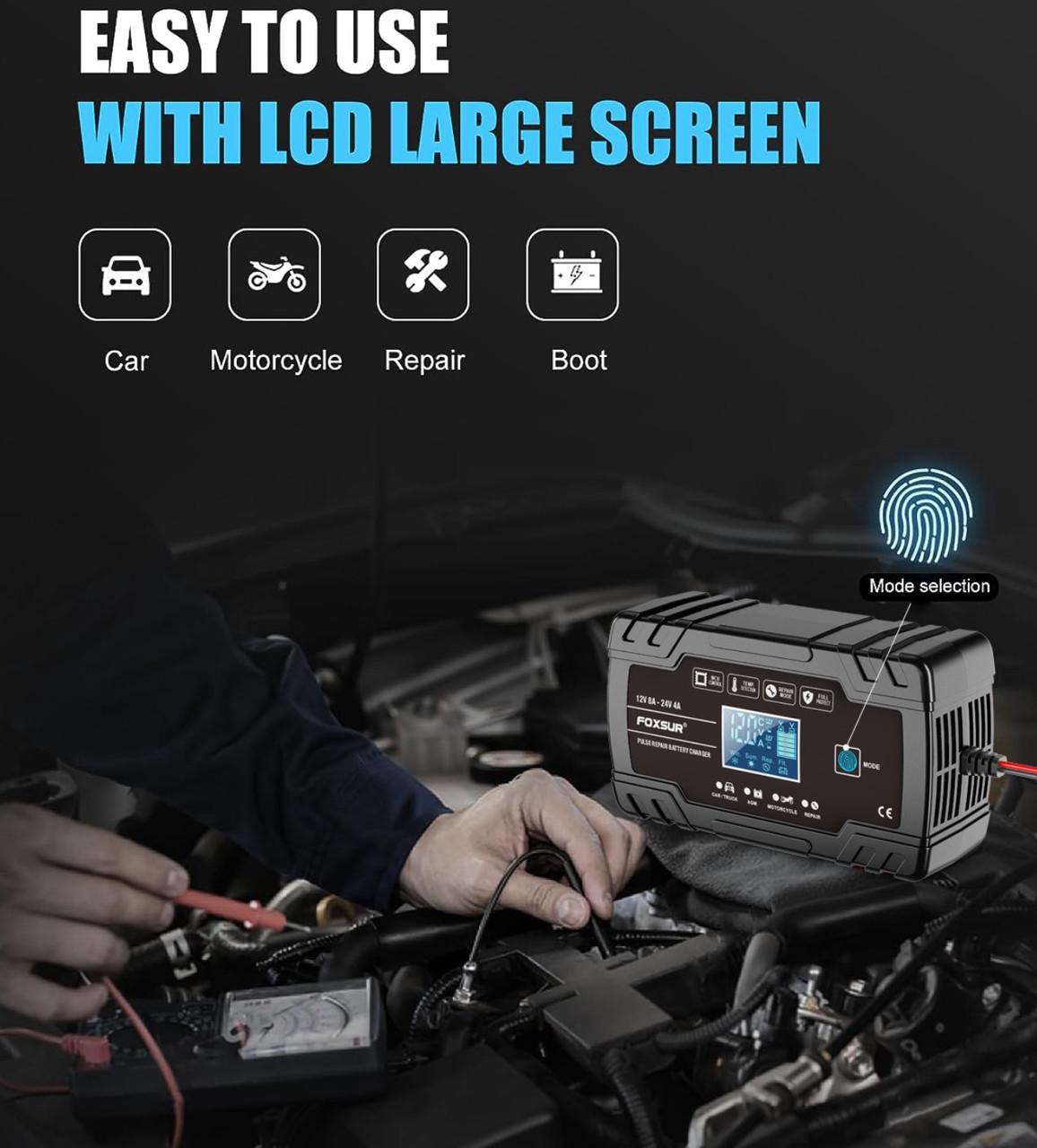 Зарядное устройство Foxsur 12V 8A/24V 4A для легковых и грузовых авто с функцией восстановления АКБ - фото 3