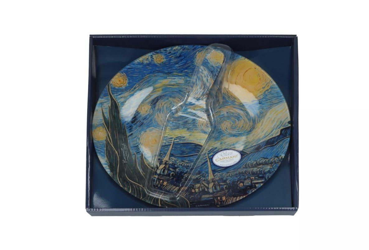 Тарелка стеклянная для торта Саrmanі с лопаткой Ван Гог Звездная ночь d 30 см (198-1224) - фото 3 Тарелка стеклянная для торта Саrmanі с лопаткой Ван Гог Звездная ночь d 30 см (198-1224) - фото 3