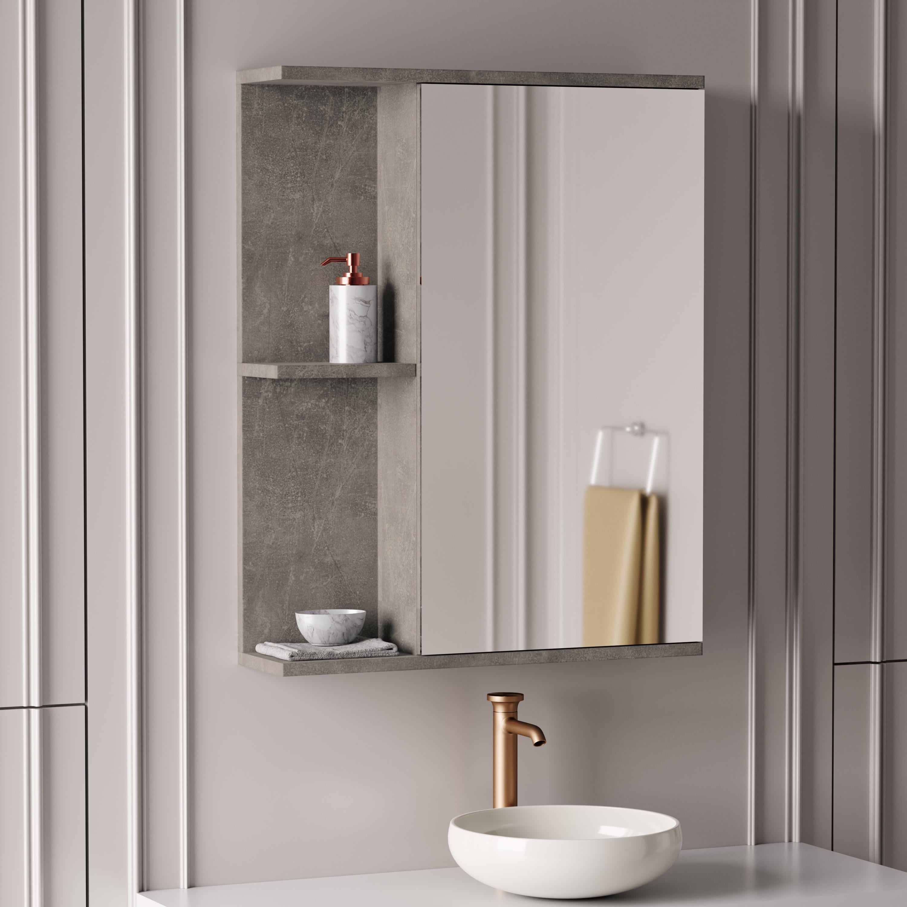 Зеркало с полками для ванной комнаты FV-01 580x150x740 мм Бетон