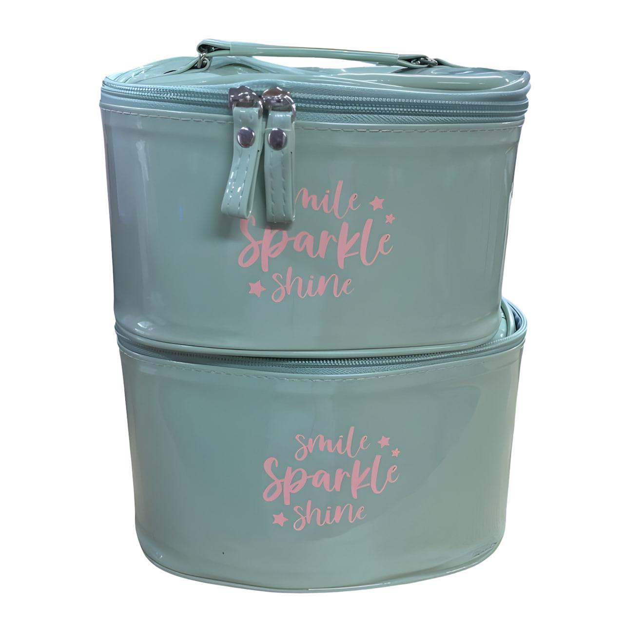 Набор косметичек 2в1 лаковые с принтом Зеленый (25-200)