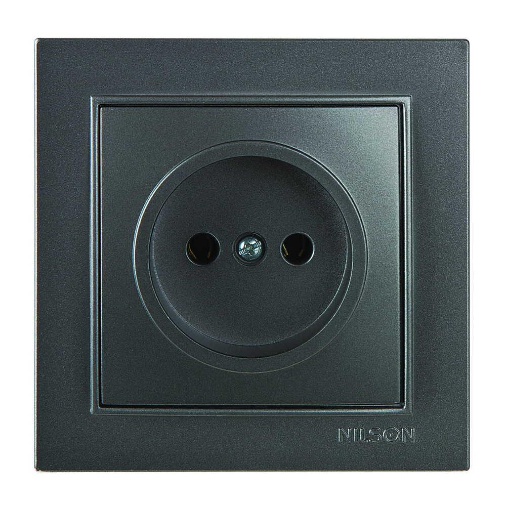 Розетка Nilson Thor одинарна без заземлення Антрацит (27161015)