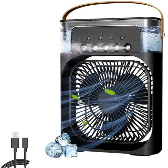 Вентилятор-кондиціонер з розпилювачем водяного туману та LED підсвічуванням USB Black