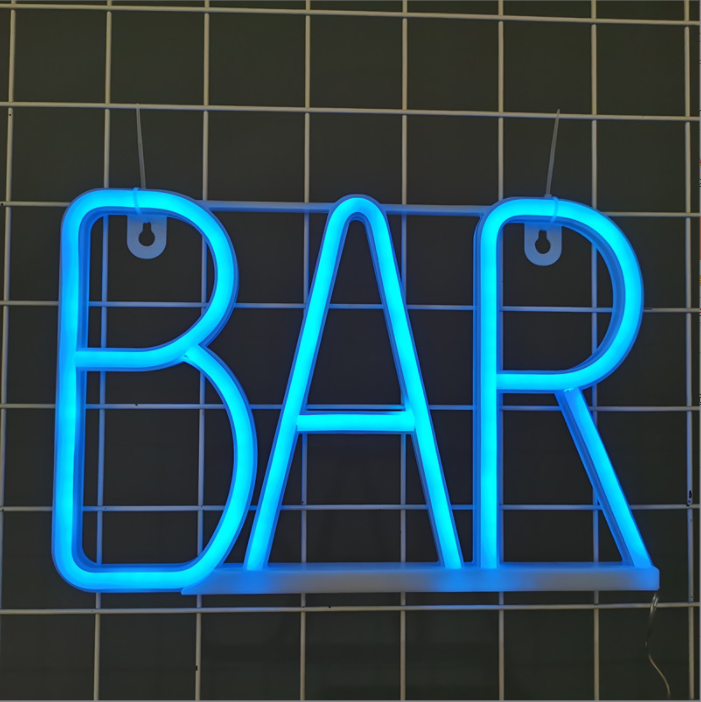 Неоновая вывеска BAR на батарейках/USB 29х14,5х2 см Синий