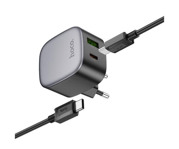 Устройство сетевое зарядное Hoco CS32A Type-C/USB QC3.0 PD20W с кабелем Typy-C to Type-C Black - фото 5 Устройство сетевое зарядное Hoco CS32A Type-C/USB QC3.0 PD20W с кабелем Typy-C to Type-C Black - фото 5