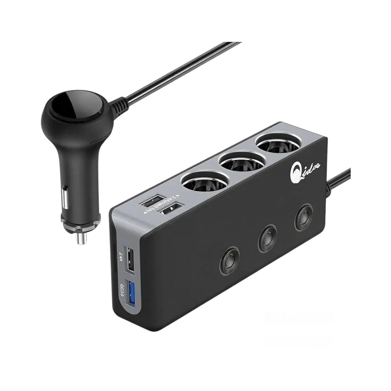 Розгалужувач прикурювача автомобільний Qidoe 3в1 і 4 USB Quick Charge 3.0 180W (33038033)