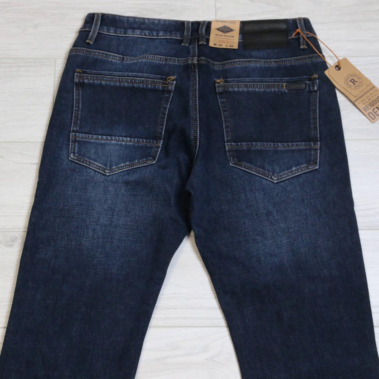 Джинсы мужские зимние Fang с потертостями р. 38 Синий графит (9903) - фото 7