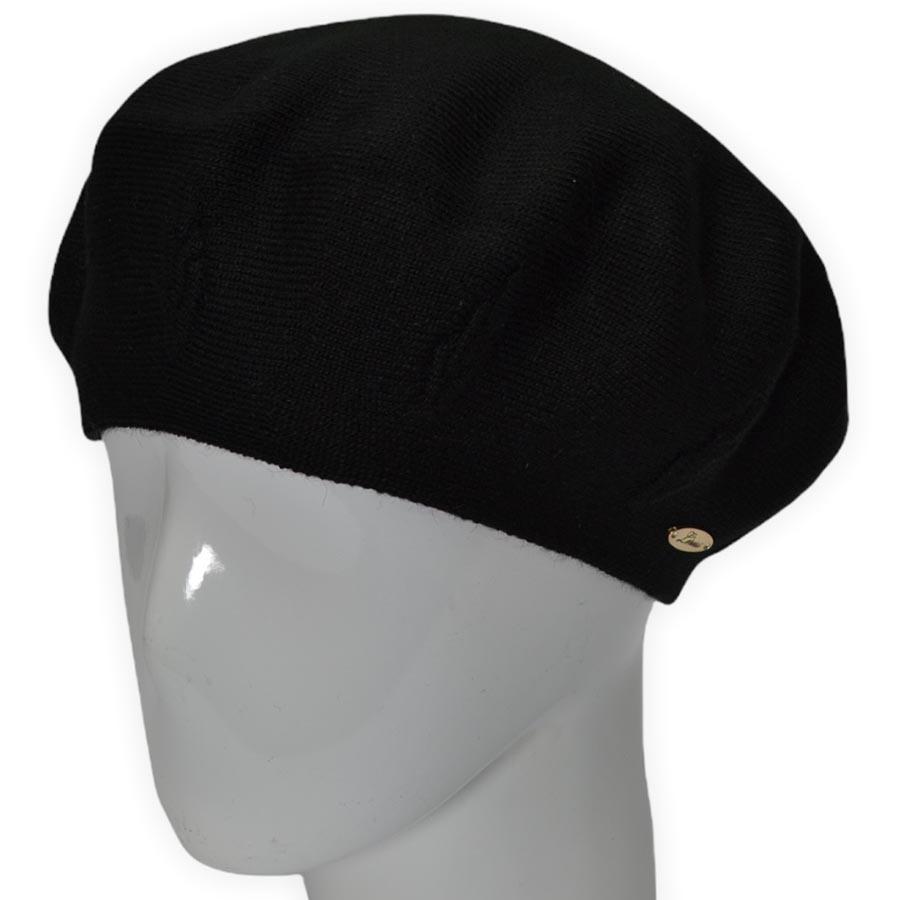 Берет женский Lirus Ягода двойной шерстяной тонкой вязки не большой с красивым узором Черный