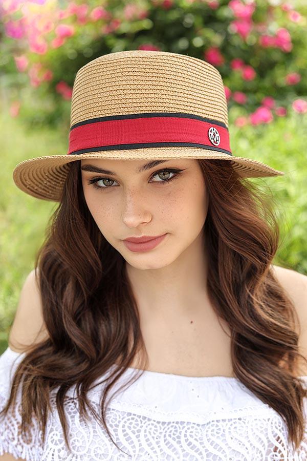 Шляпа женская Braxton с красной лентой на тулье Темно-бежевый (1749)