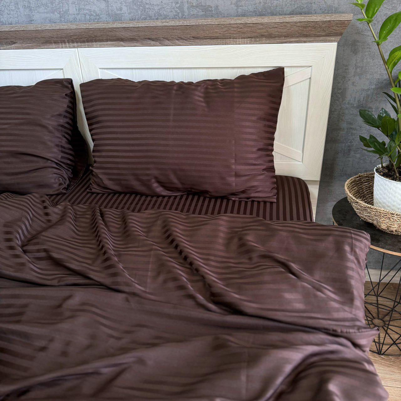 Постельное белье в полоску сатин страйп евро 200x220/50x70 см Шоколадный (17750152) - фото 4 Постельное белье в полоску сатин страйп евро 200x220/50x70 см Шоколадный (17750152) - фото 4