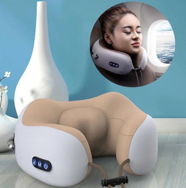 Подушка массажная для шеи U-Shaped Massage Pillow Серый/Коричневый - фото 2