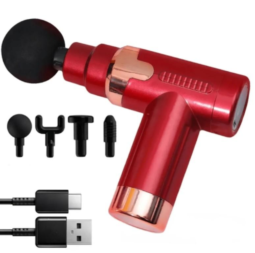 Массажер аккумуляторный Fascial JY-760 ручной вибромассажер с насадками Красный (MSGRII-03)