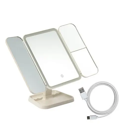 Зеркало для макияжа Soulima 26952 4в1 с LED-подсветкой и увеличением Бежевый (26952)