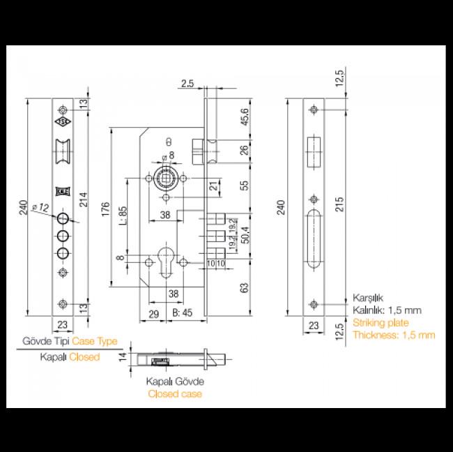 Замок 152-3MR 2000 2009 врезной цилиндровый никель 45 мм 3 риг (1-30127) - фото 2 Замок 152-3MR 2000 2009 врезной цилиндровый никель 45 мм 3 риг (1-30127) - фото 2