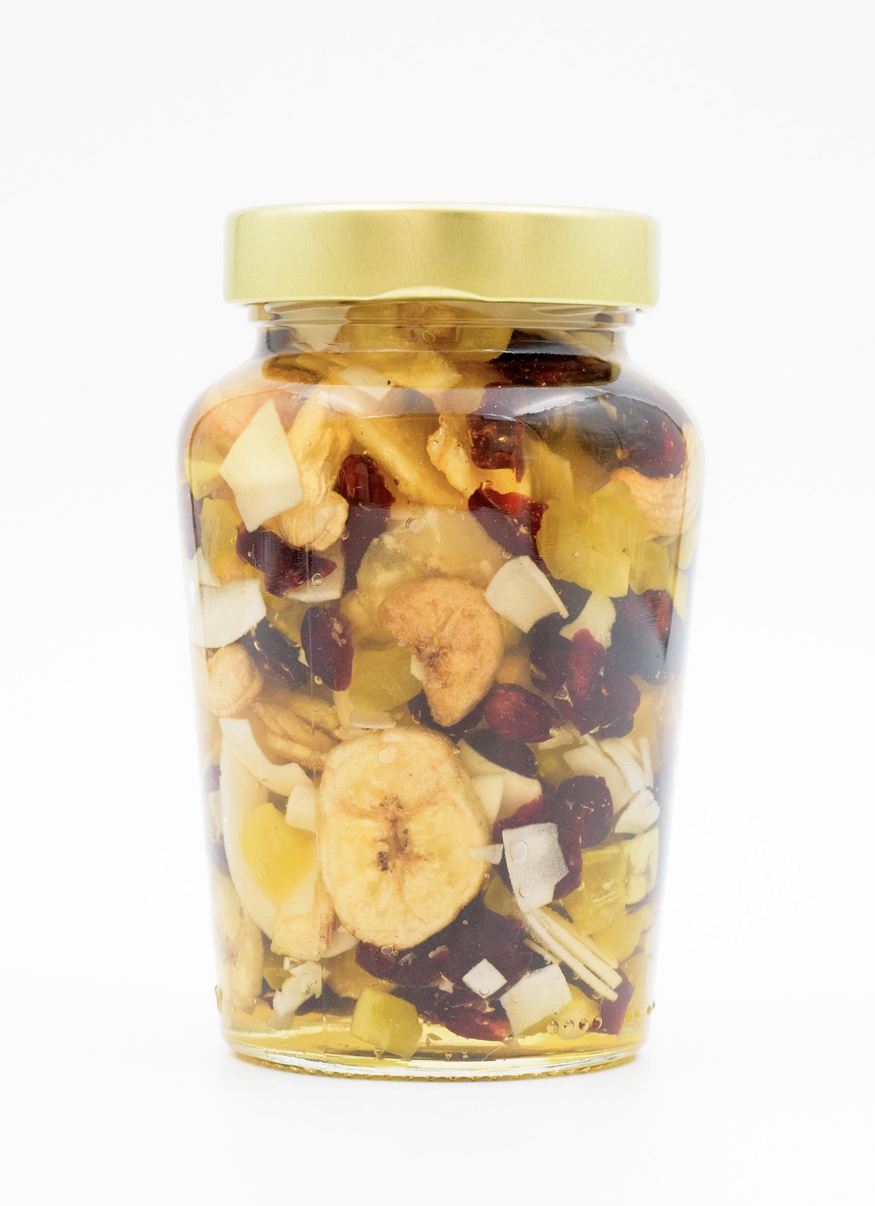 Горіхи з медом LOVE HONEY Тропіки кешʼю/кокосові та бананові чипси/цукати ананасу/журавлина та травневий мед без цукру 570 г