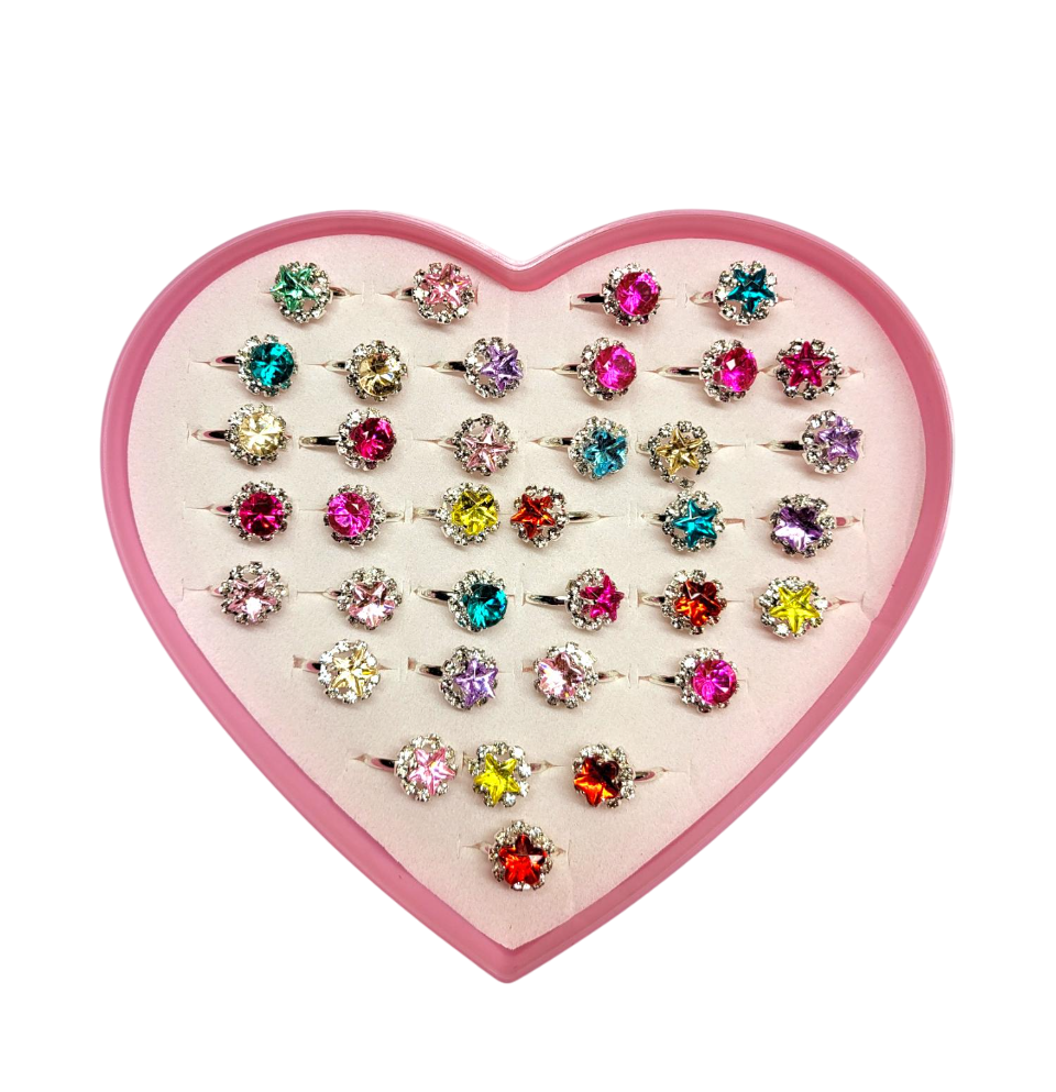 Набор детских металлических колечков с камешками Mix в подарочной упаковке 36 шт.