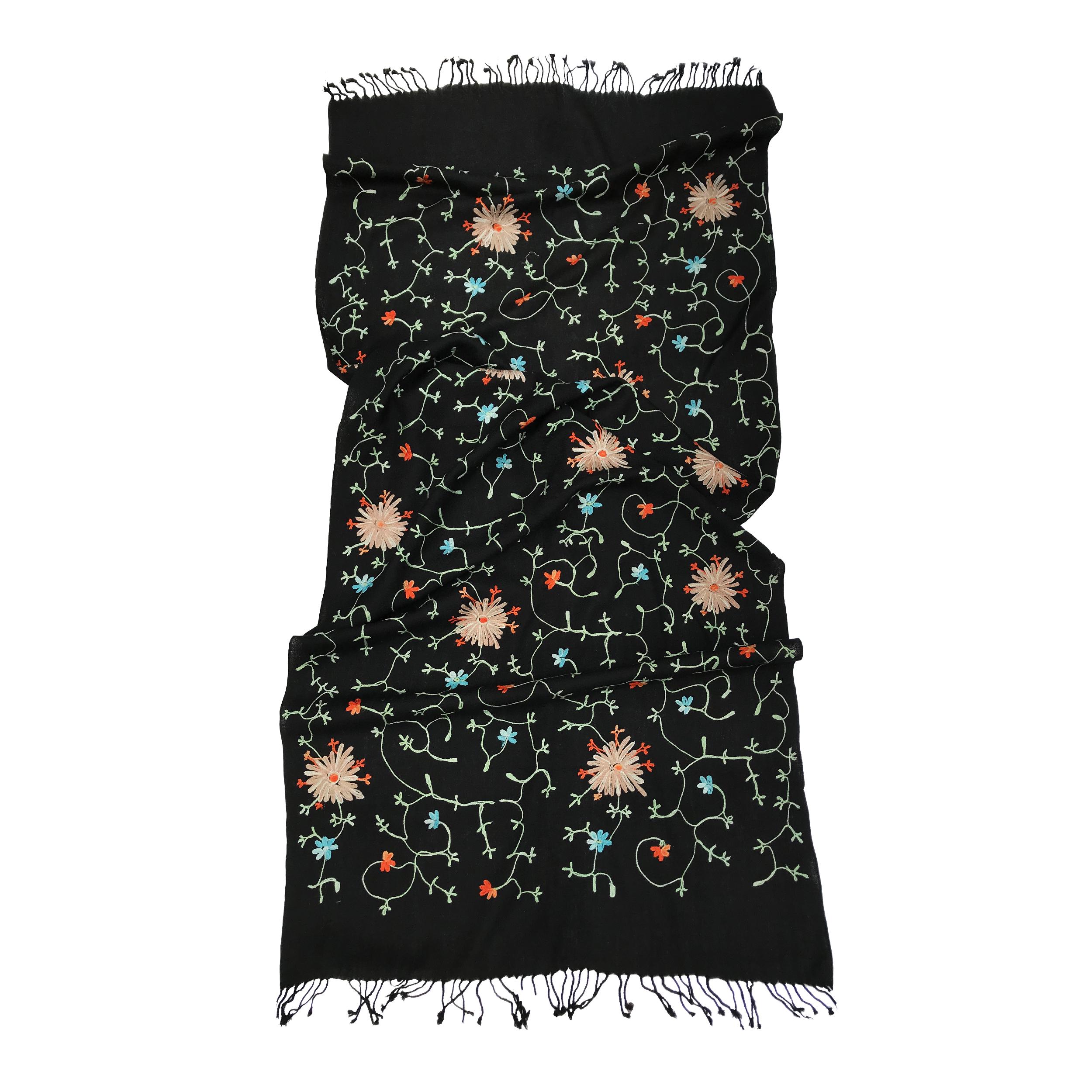 Шаль Silk Route шерсть вышитая шелком 200х70 см Черный (514)
