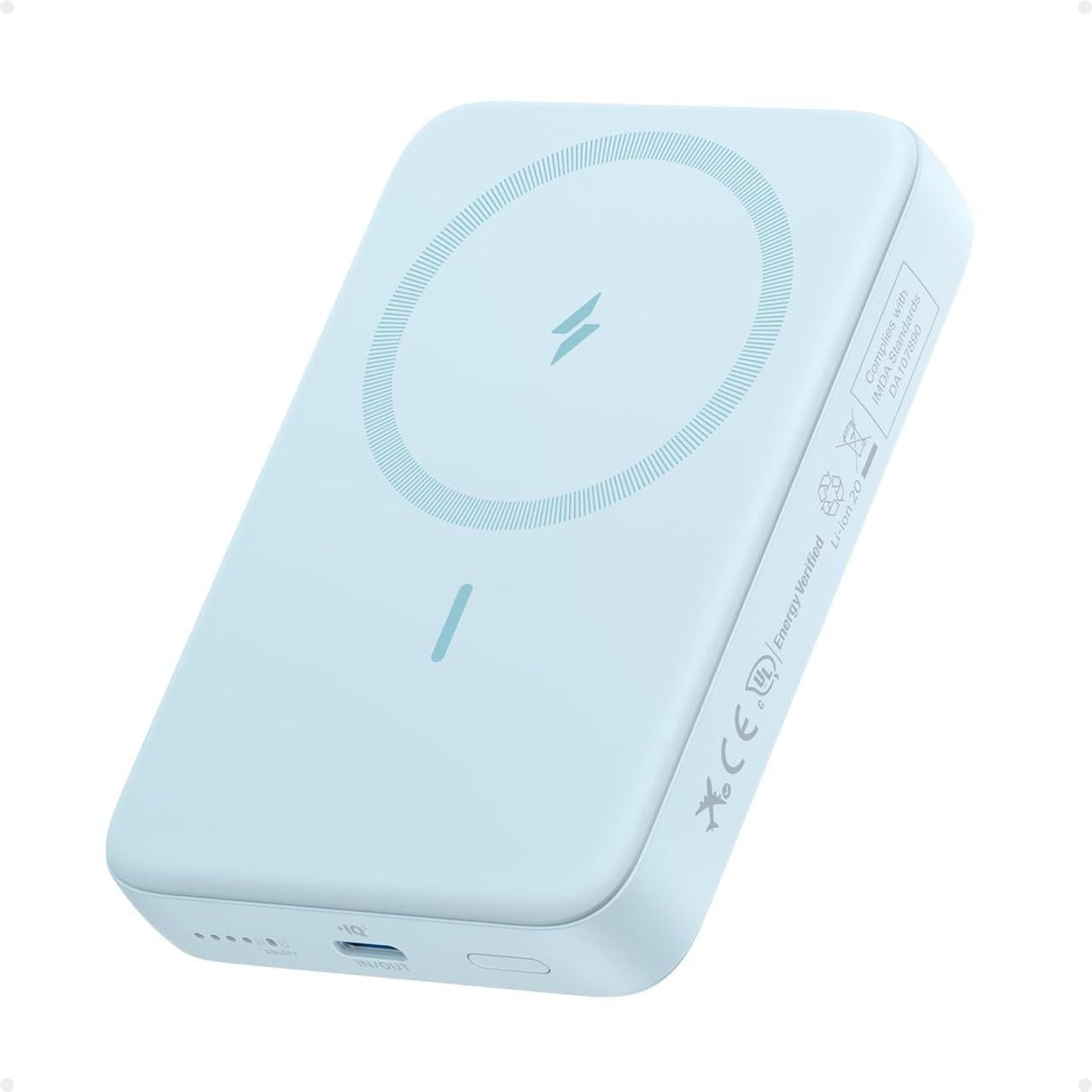 Повербанк магнітний Magsafe Anker A1684 10000 mAh з бездротовою зарядкою для iPhone Блакитний