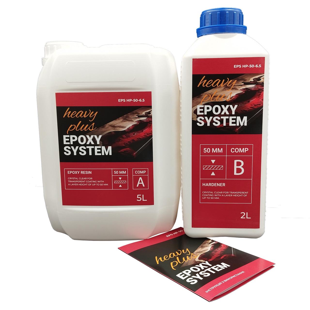 Смола епоксидна 6,5 кг Прозорий/затверджувач Heavy Plus комплект для заливання стільниць/стін/підлог