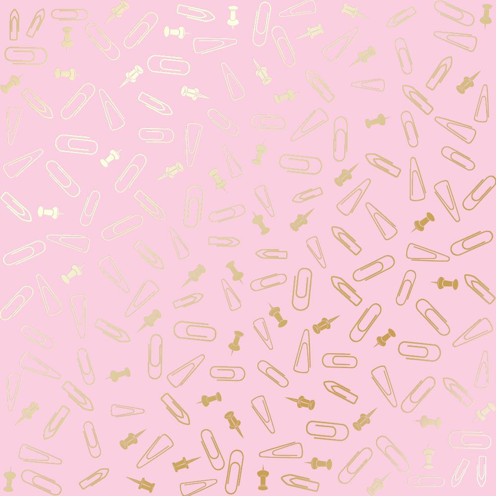 Лист бумаги односторонний Golden Drawing pins and paperclips с фольгированием 30,5х30,5 см Pink