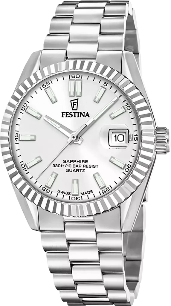 Наручные часы мужские Festina F20084/A Classic Steel Swiss Made со стальным корпусом/сапфировым стеклом WR 100 м и серебристым циферблатом