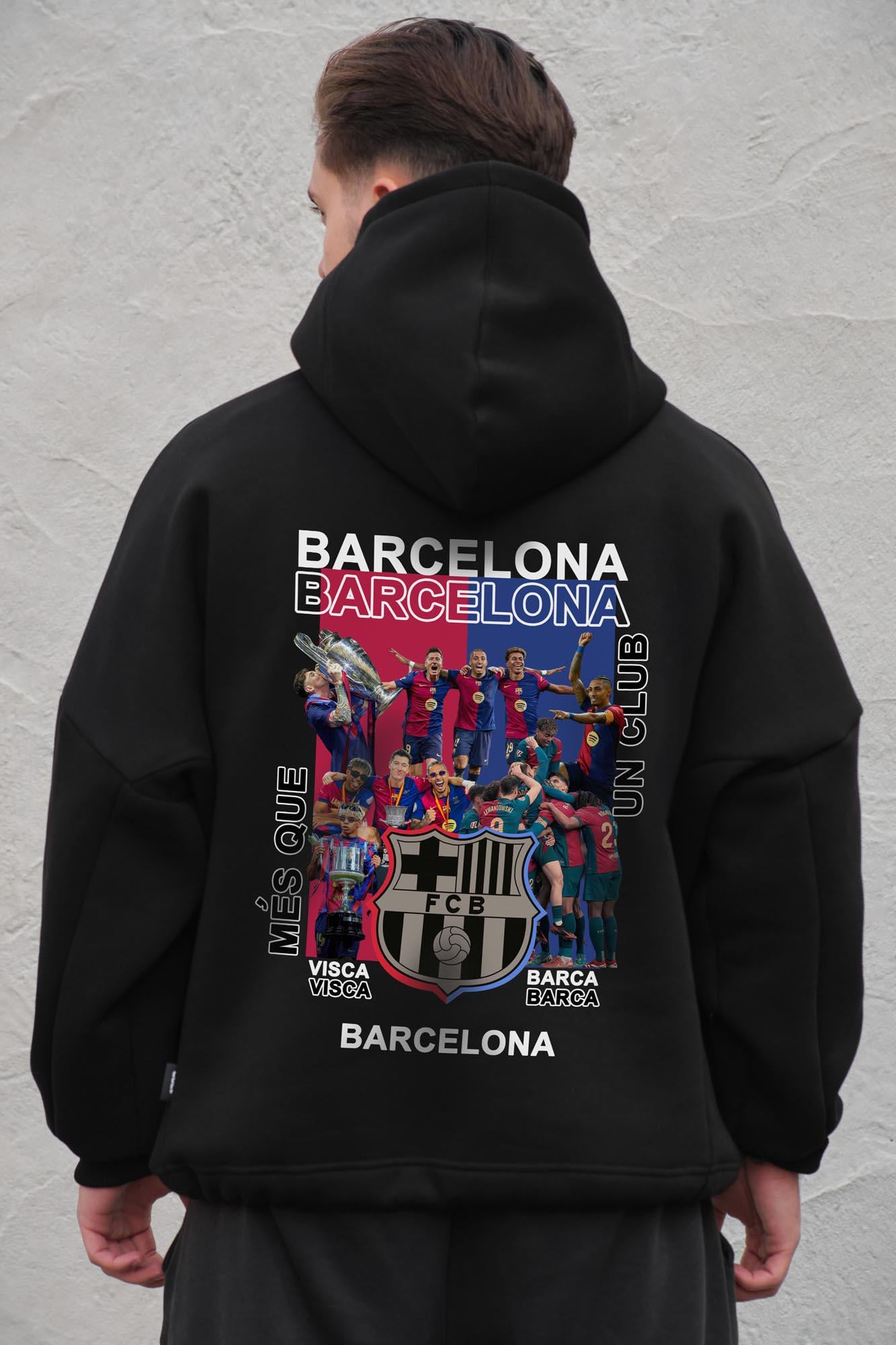 Худи на флисе с капюшоном и принтом оверсайз Without Barcelona One size Black (8056465 8056466)