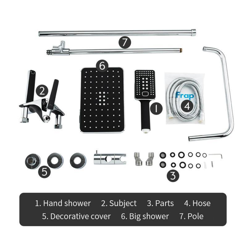 Душева система Frap F2457 поворотний вилив перемикач на лійку/душ 3 режими Чорний/Хром (1037554) - фото 8