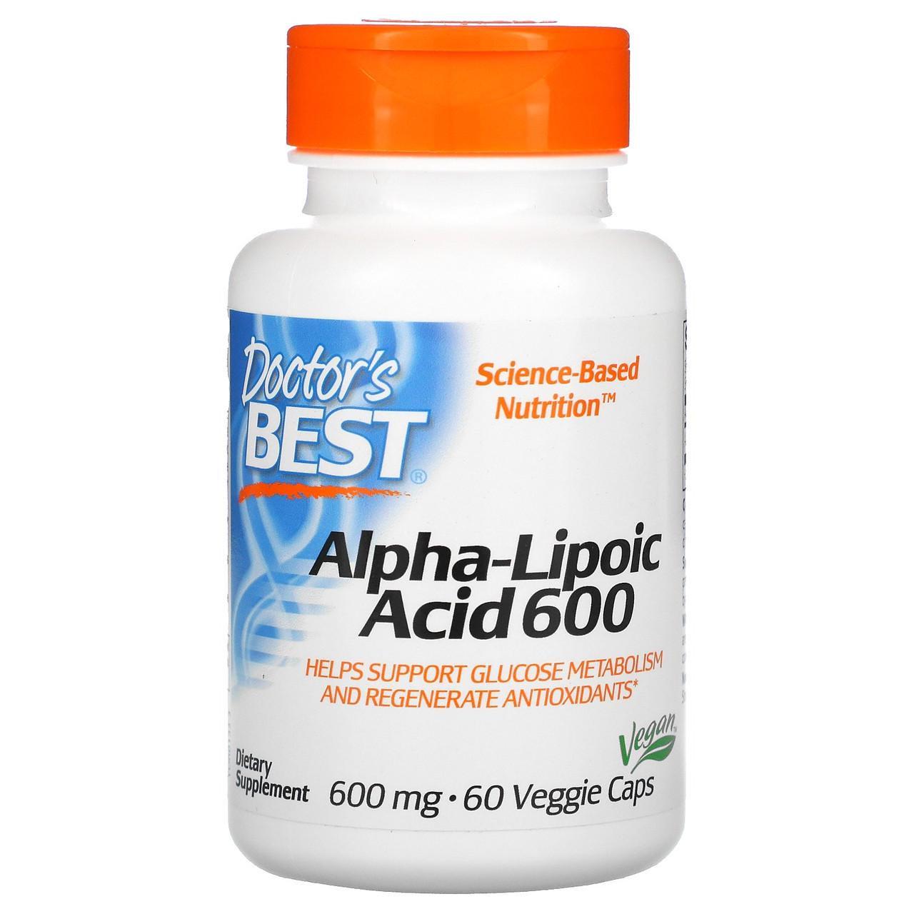 Альфа-Ліпоєва кислота Doctor's Best Alpha-Lipoic Acid для метаболізму глюкози 60 капс. 600 мг