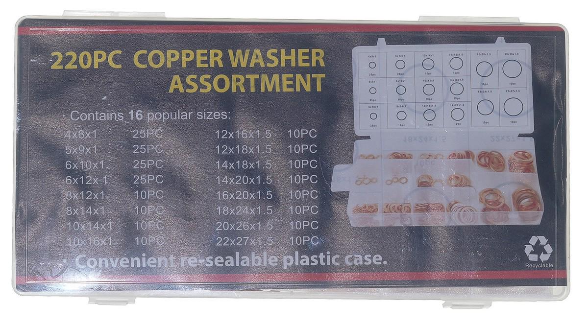 Шайбы медные в наборе 220 шт. 16 размеров (rest1838)