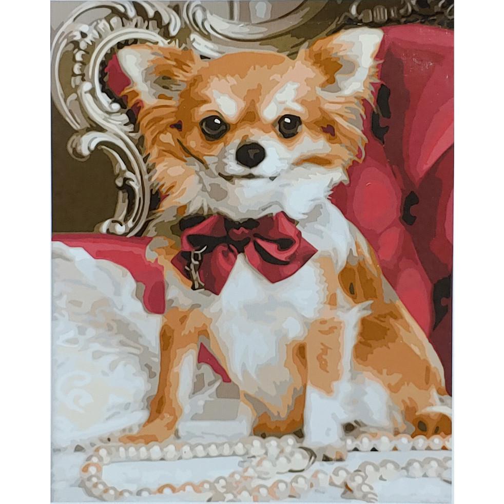 Картина по номерам Strateg Премиум Маленькая Чихуахуа с лаком 40х50 см (SY6679)