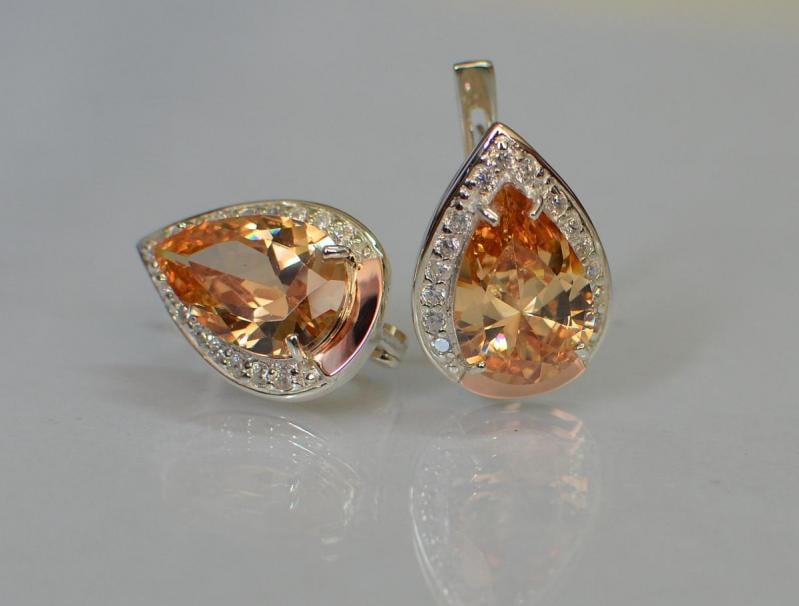 Серебряные серьги Sil с золотыми пластинами 038с2 Шампань (Sil-100)