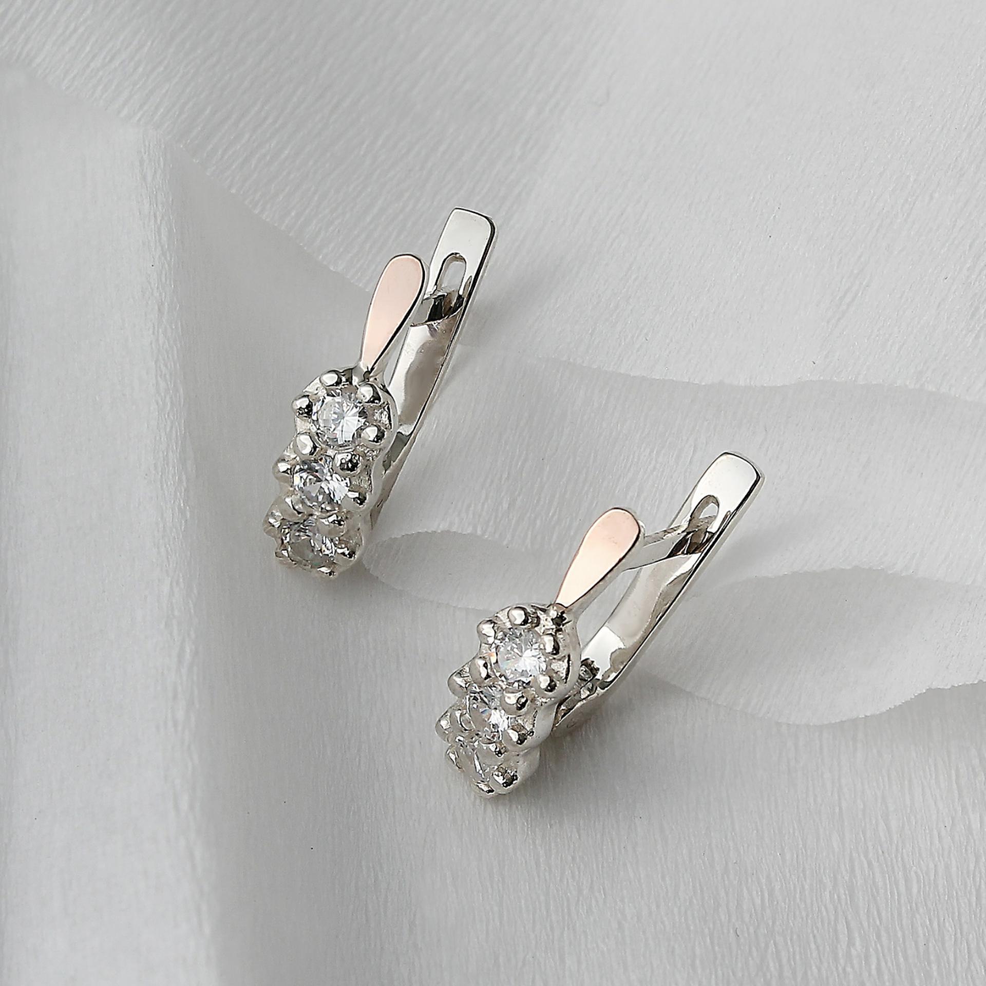 Серебряные серьги Трио с золотыми вставками