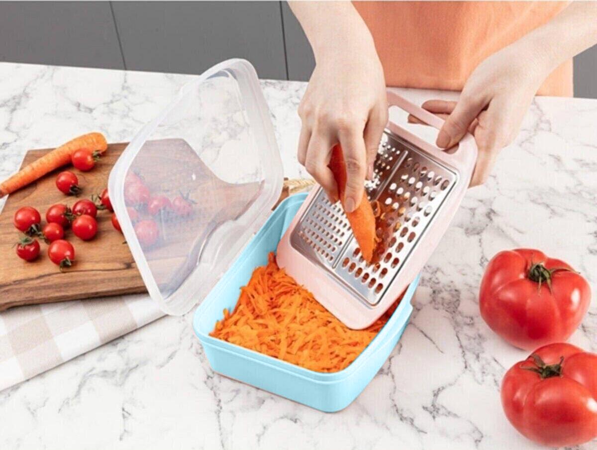 Тертка для кухні Gondol Plastic з контейнером та кришкою 21х17х7,5 см Блакитний (85315) - фото 4