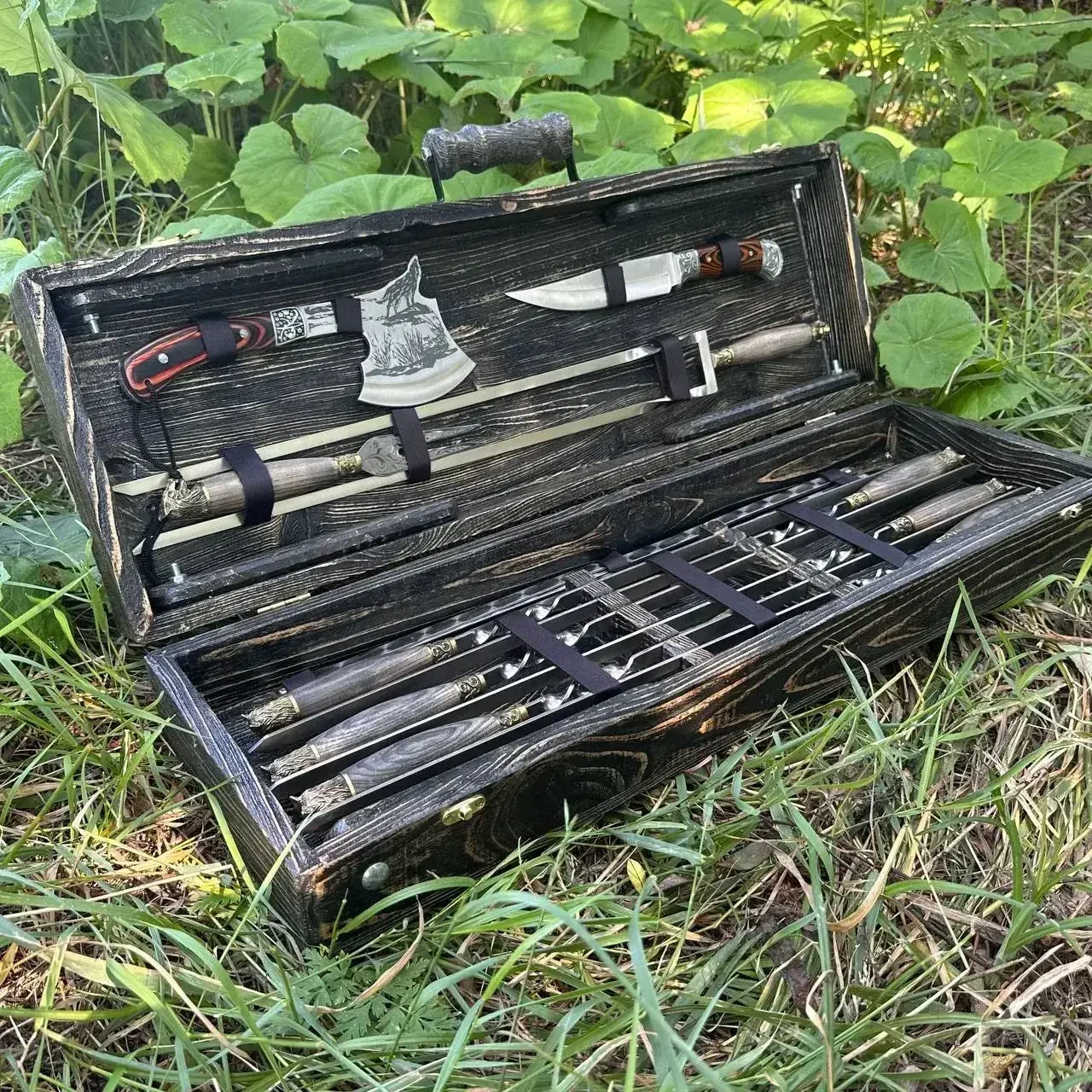 Набор шампуров АКЕЛА ручной работы в брошированном деревянном кейсе-трансформере (2730196527) - фото 5 Набор шампуров АКЕЛА ручной работы в брошированном деревянном кейсе-трансформере (2730196527) - фото 5