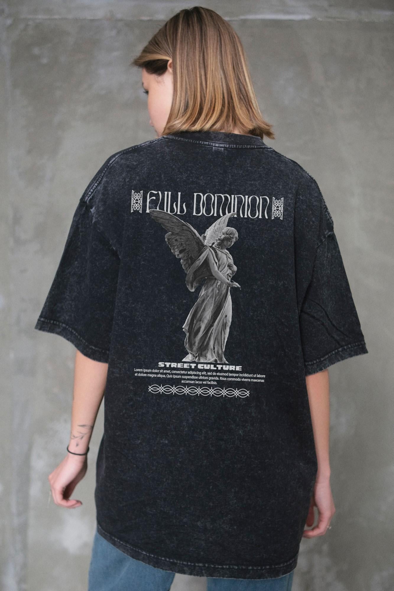 Футболка женская оверсайз Without Washed вываренная с принтом Dominion S/M Black (S8049611)