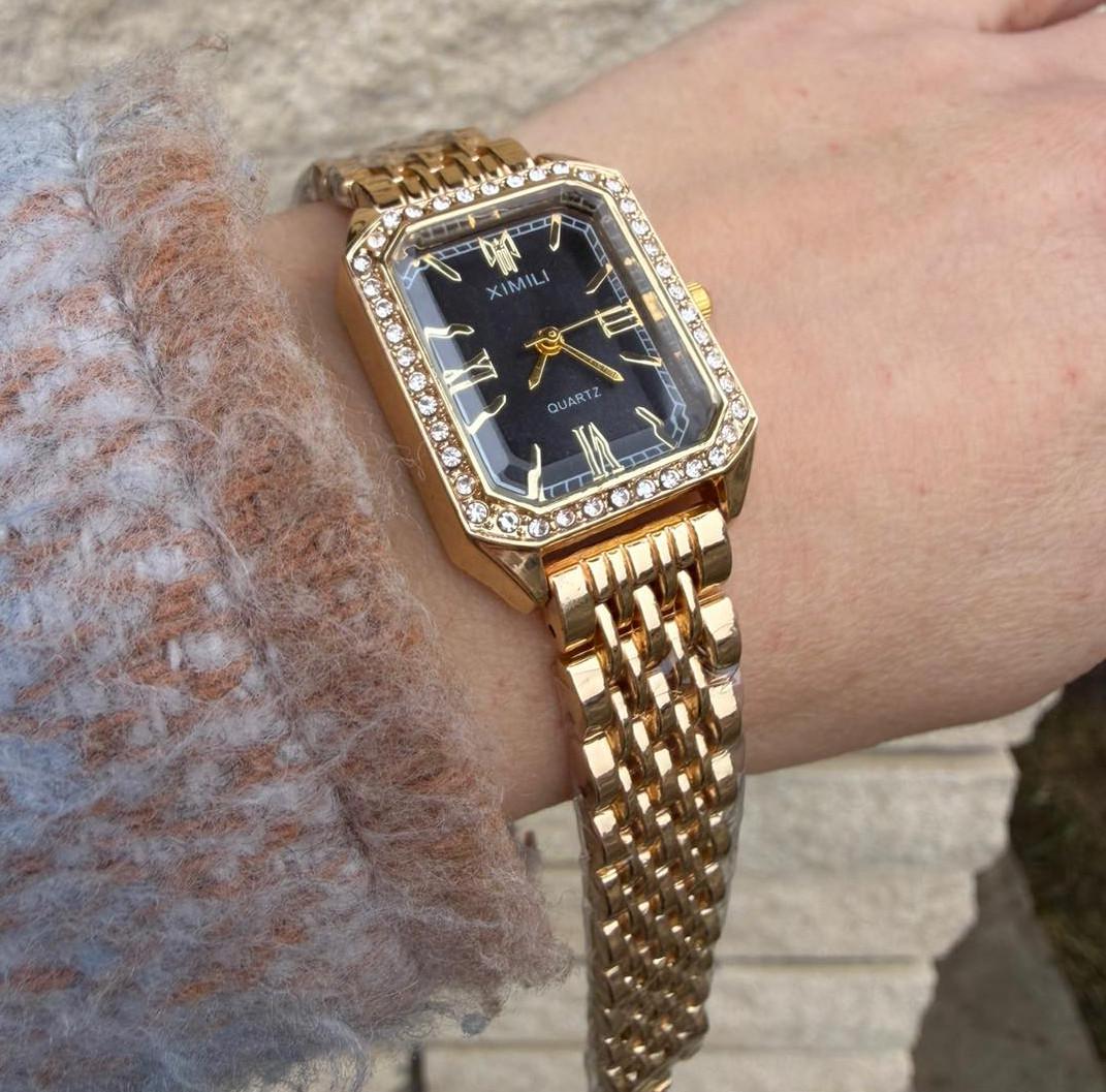 Женские часы GONCHAR & CO XIMILI медицинский сплав кварцевый механизм с камнями Золотистый/Черный (65-16)