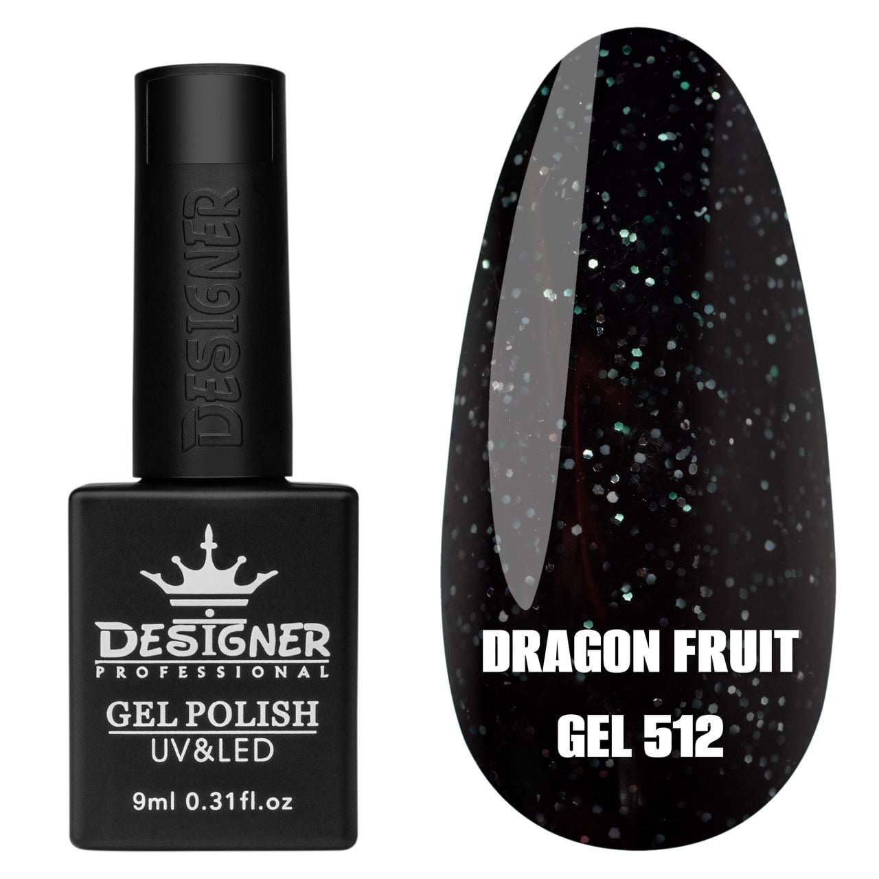 Гель-лак для манікюру Dragon fruit gel Дизайнер з чорно-білою крихтою 9 мл Чорний №512