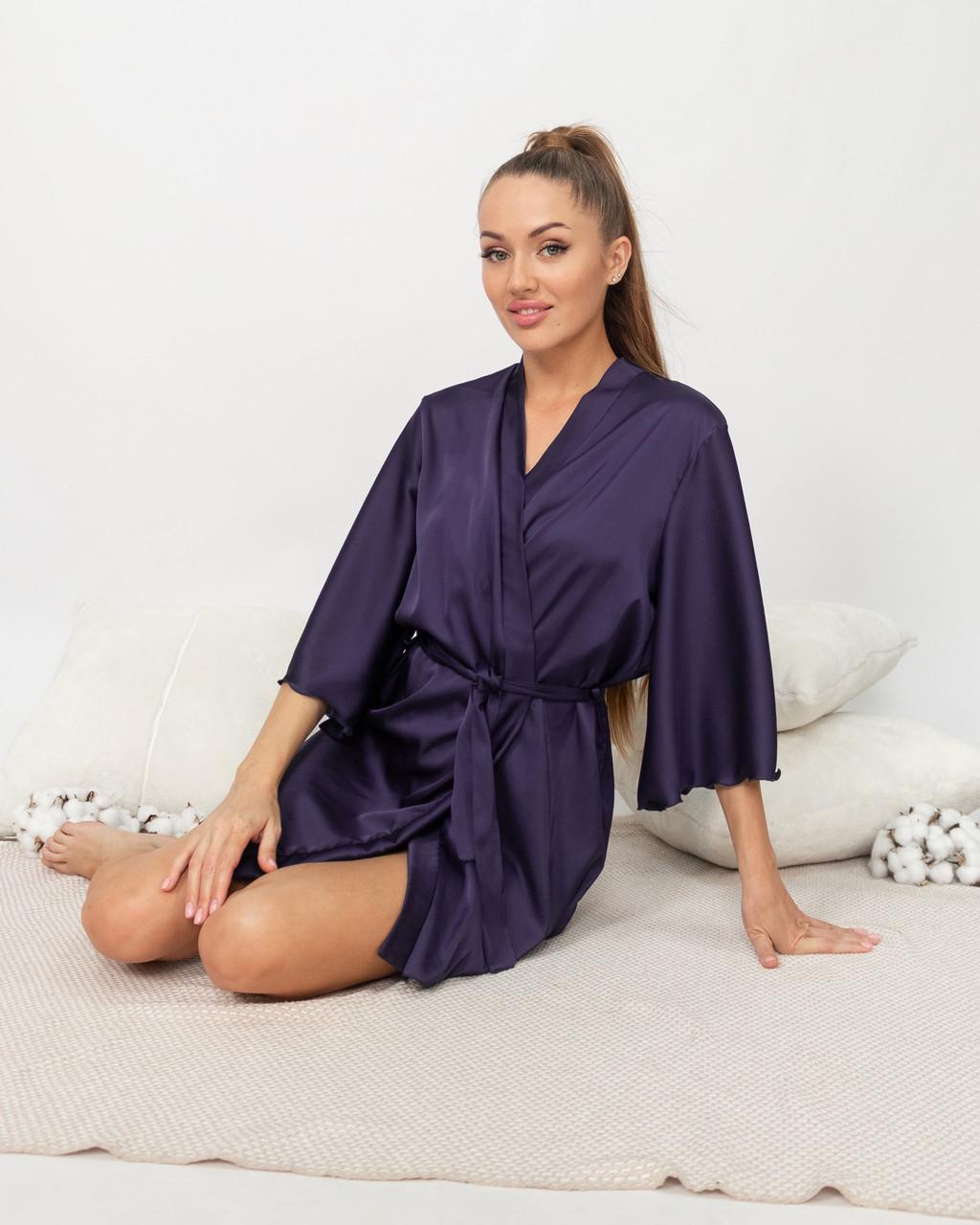 Халат женский шелковый Темно-синий (1944558056) - фото 4 Халат женский шелковый Темно-синий (1944558056) - фото 4