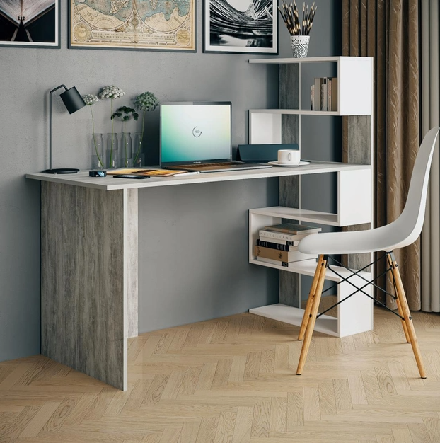 Письменный стол компьютерный для школьника 1416х1226х600 мм Бетон/Белый (538538)